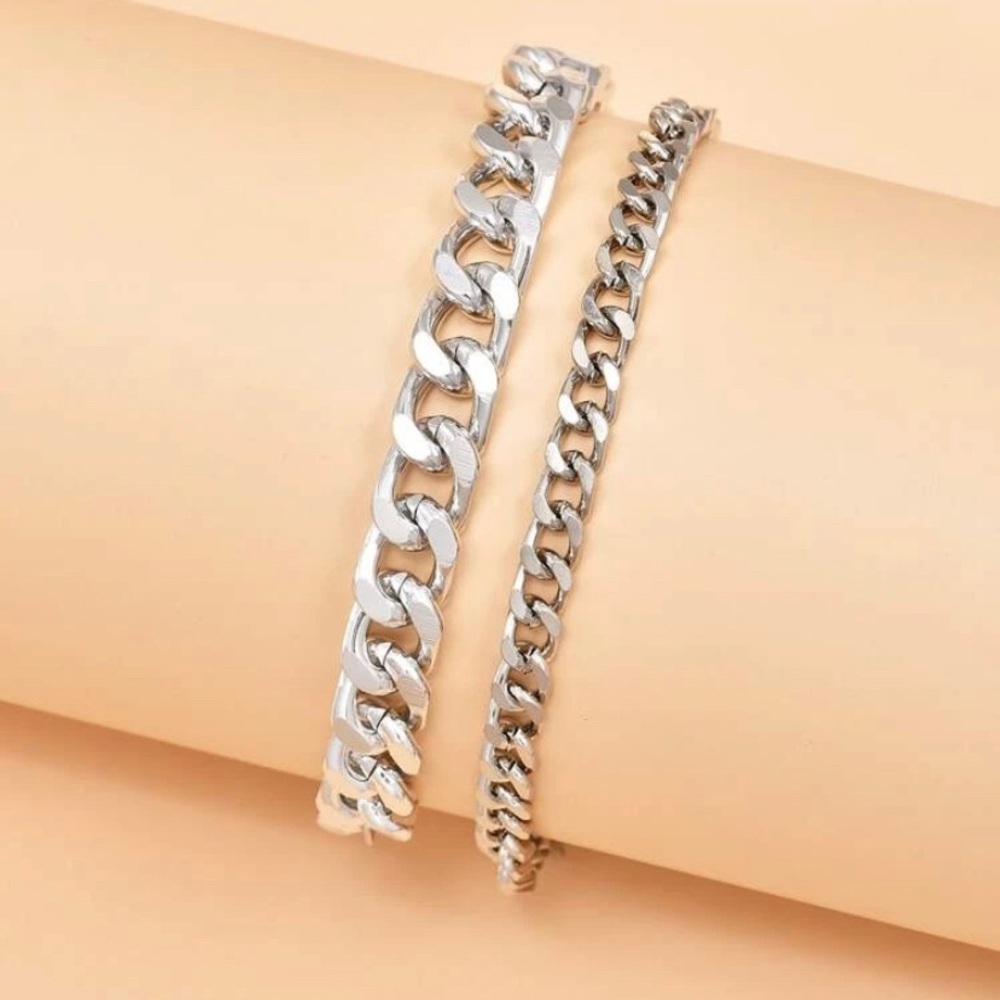 2pc Silver Simple Chain Bracelets